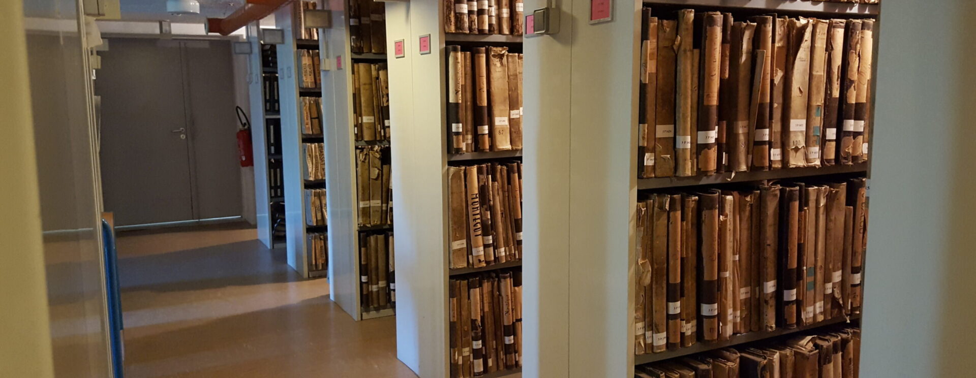 Rayonnages fixes contenant des archives.