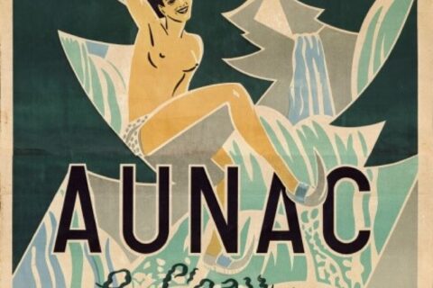 Affiche publicitaire de l'eau pétillante d'Aunac.