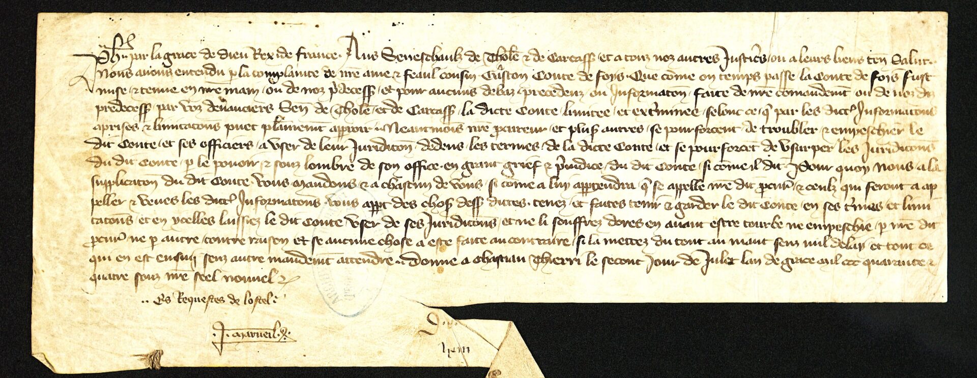 Lettre patente du 2 juillet 1344 adressée par le roi de France au comte de Foix