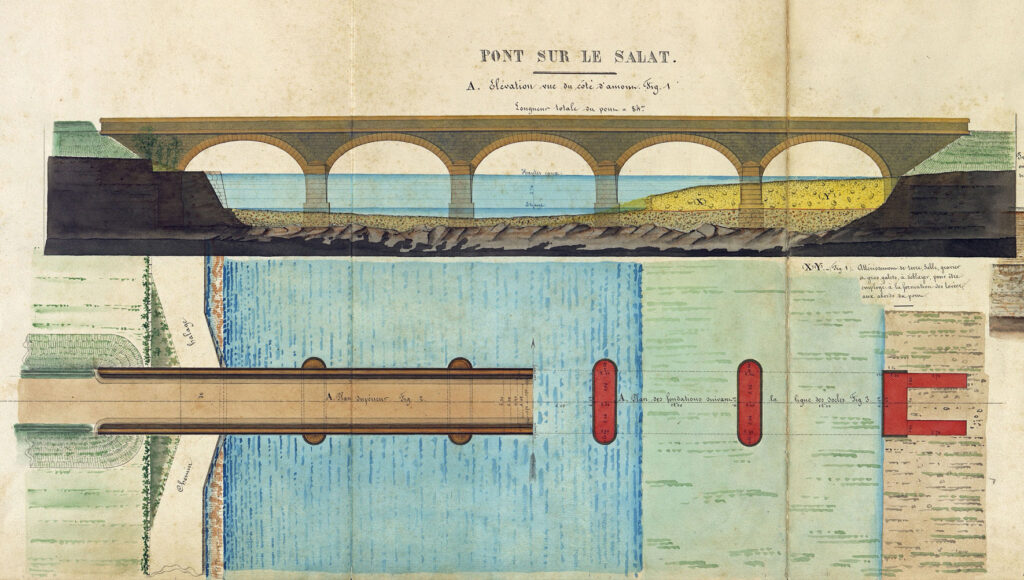 Plan coloré du pont sur le Salat. - Agrandir l'image, fenêtre modale