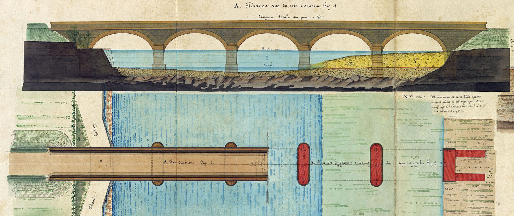 Plan coloré du pont sur le Salat.