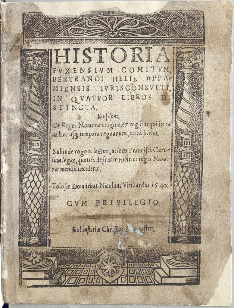 Première page de l'Histoire des comtes de Foix par Bertrand Hélie - Agrandir l'image, fenêtre modale