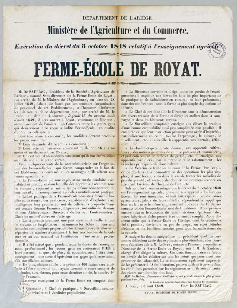 Affiche d'ouverture de la ferme-école de Royat - Agrandir l'image, fenêtre modale